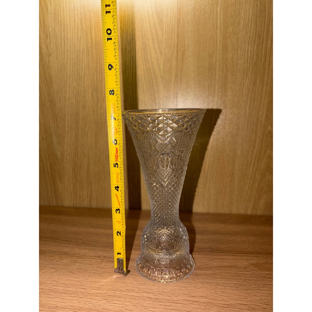 Vintage Clear Pressed Glass Bud Vase Diamond Point Heart Pattern Pedestal 7.25in - Picture 4 of 4